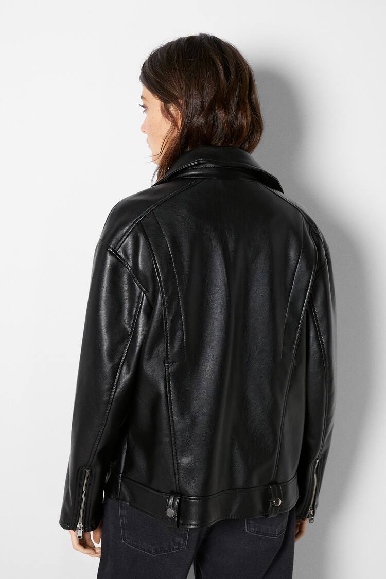 Oversize faux leather biker jacket