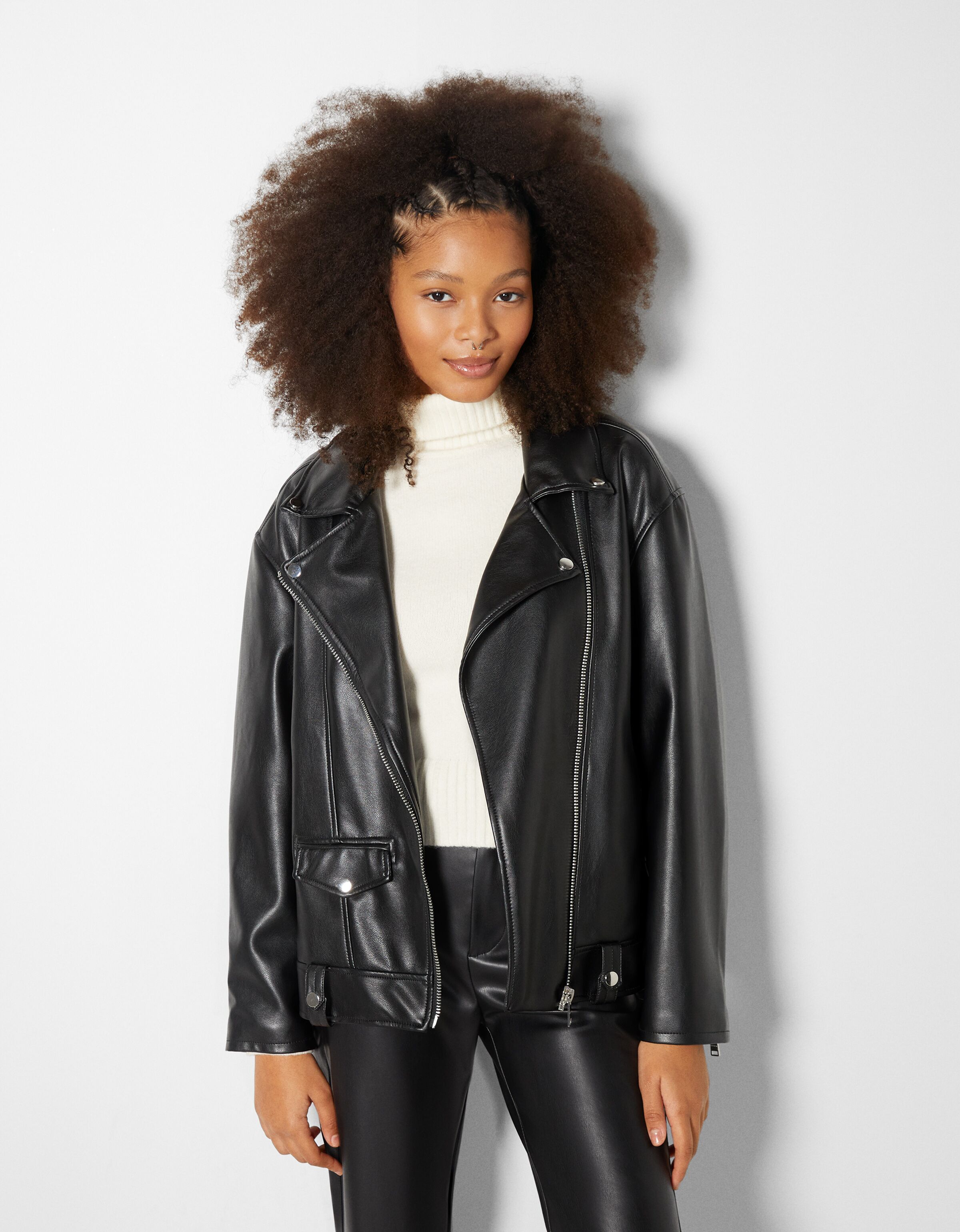 biker oversize din imitație de piele 