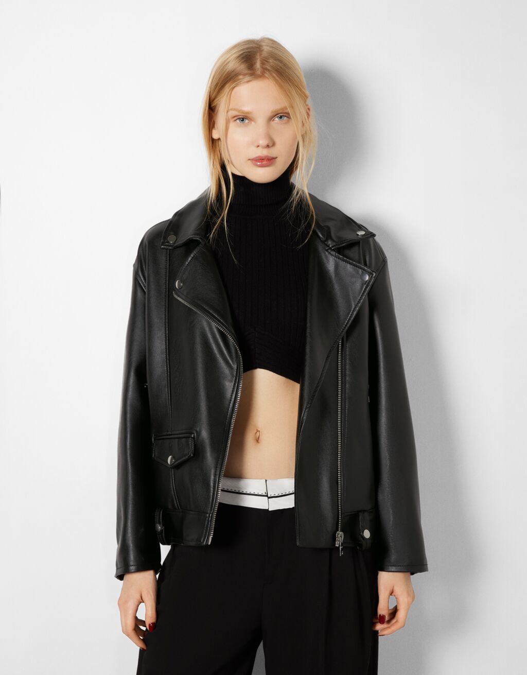Oversize faux leather biker jacket