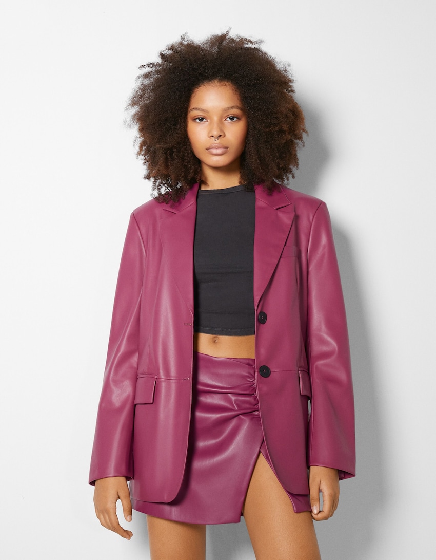 Suni deri oversize blazer - Ceketler & Palto - Kadın | Bershka
