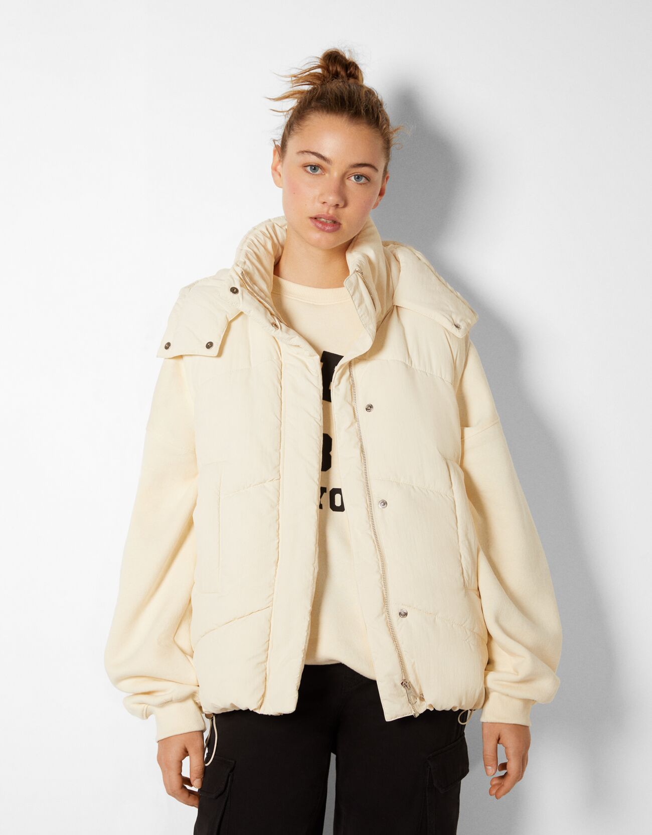 Oversized puffer gilet with hood - New 