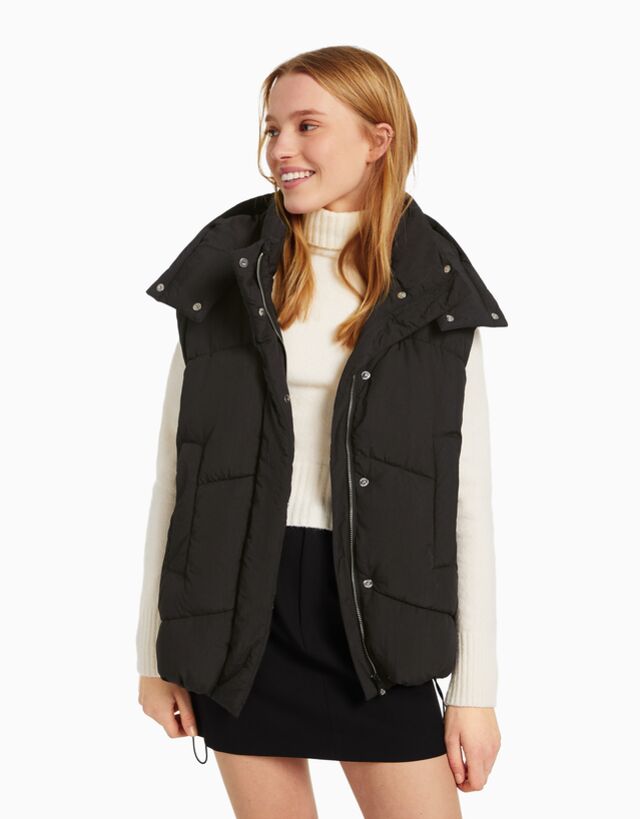 Oversized puffer gilet with hood 