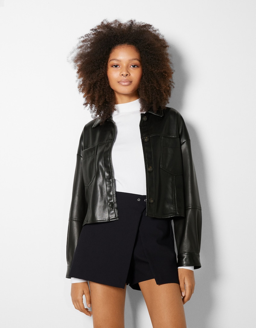Cropped faux leather overshirt - Jackets - Woman