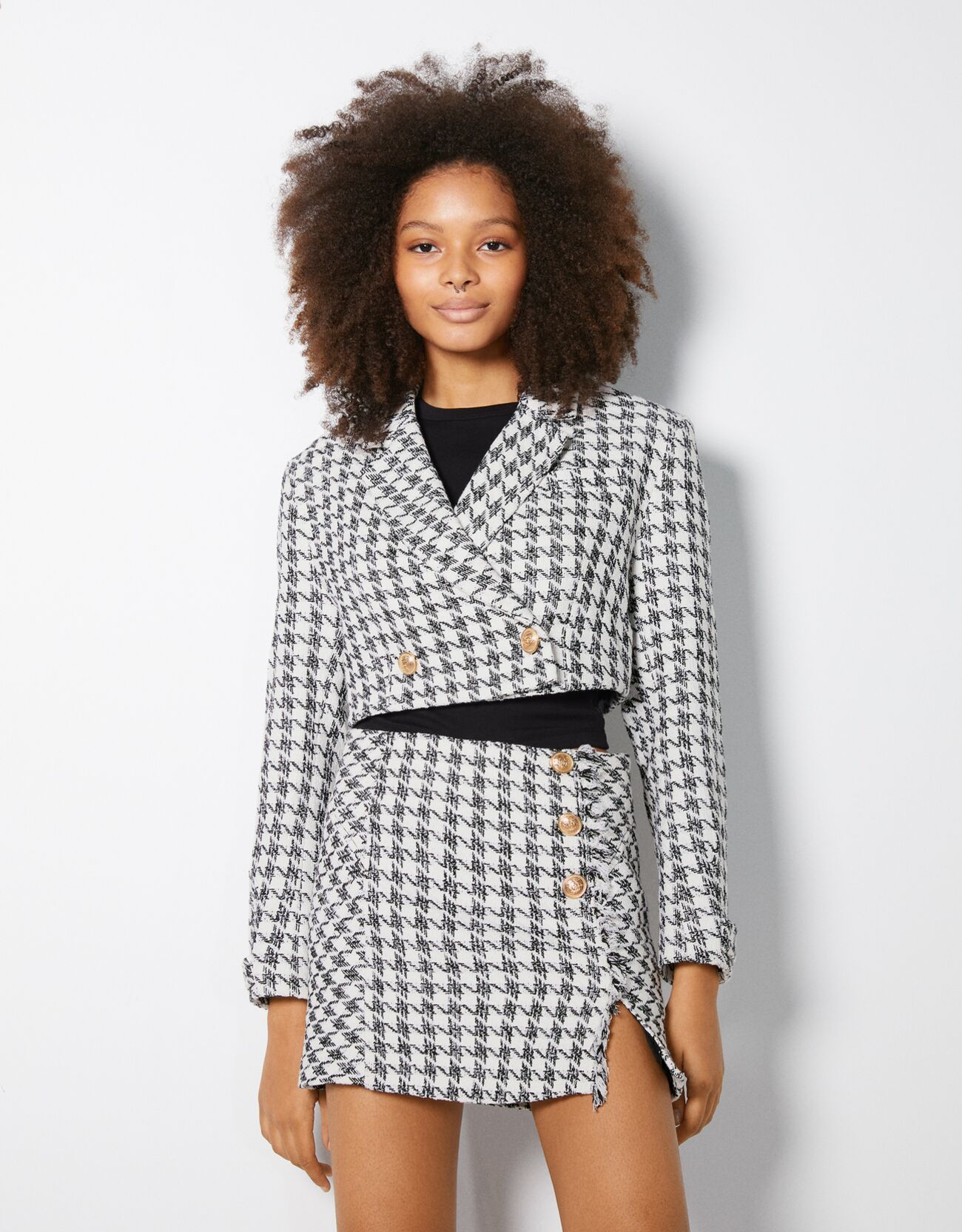 cropped houndstooth blazer