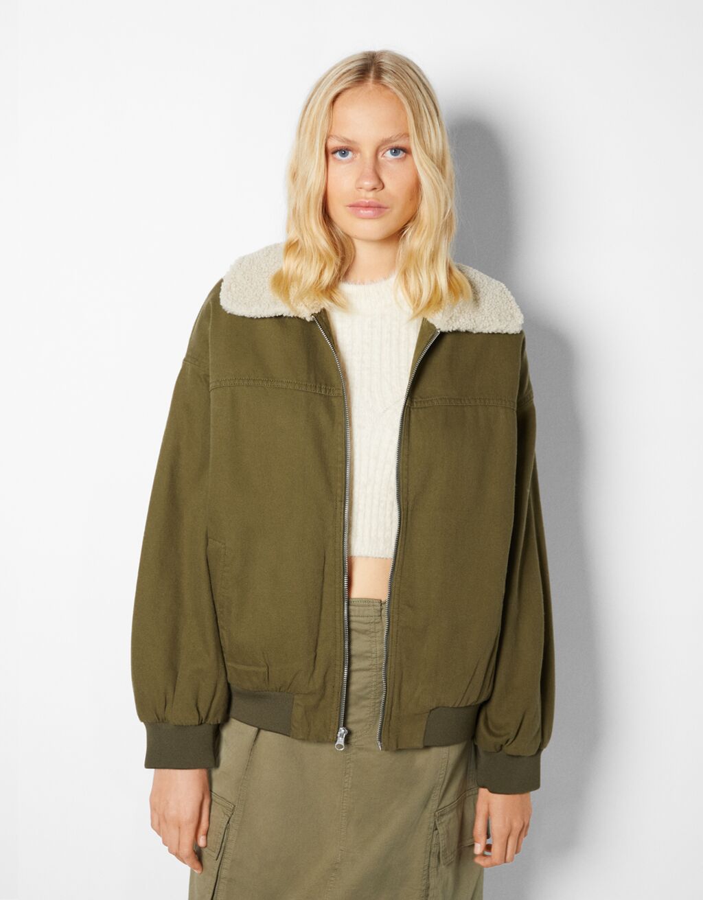 Aviator bomber jacket with faux fur collar