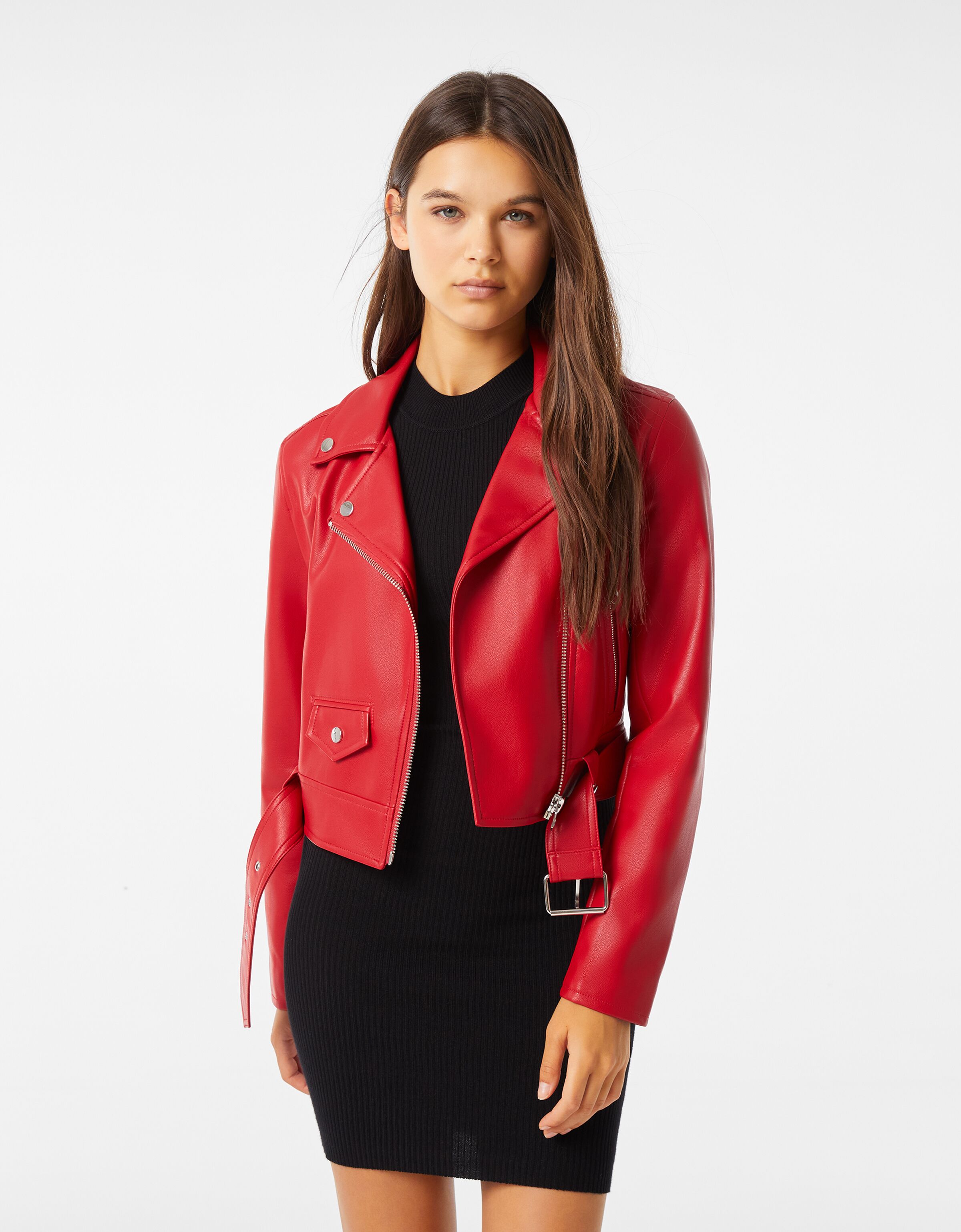 bershka red leather jacket