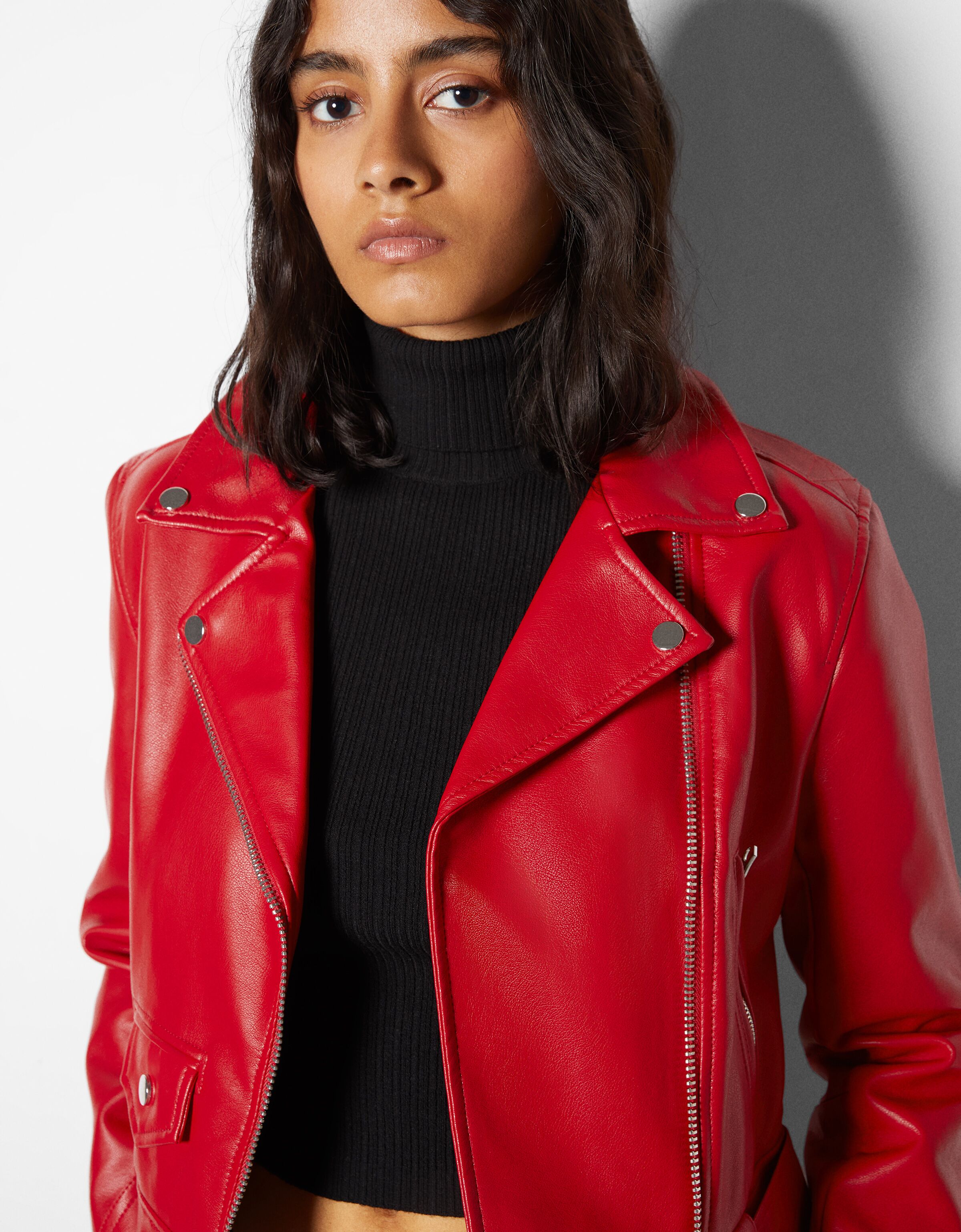 bershka red leather jacket