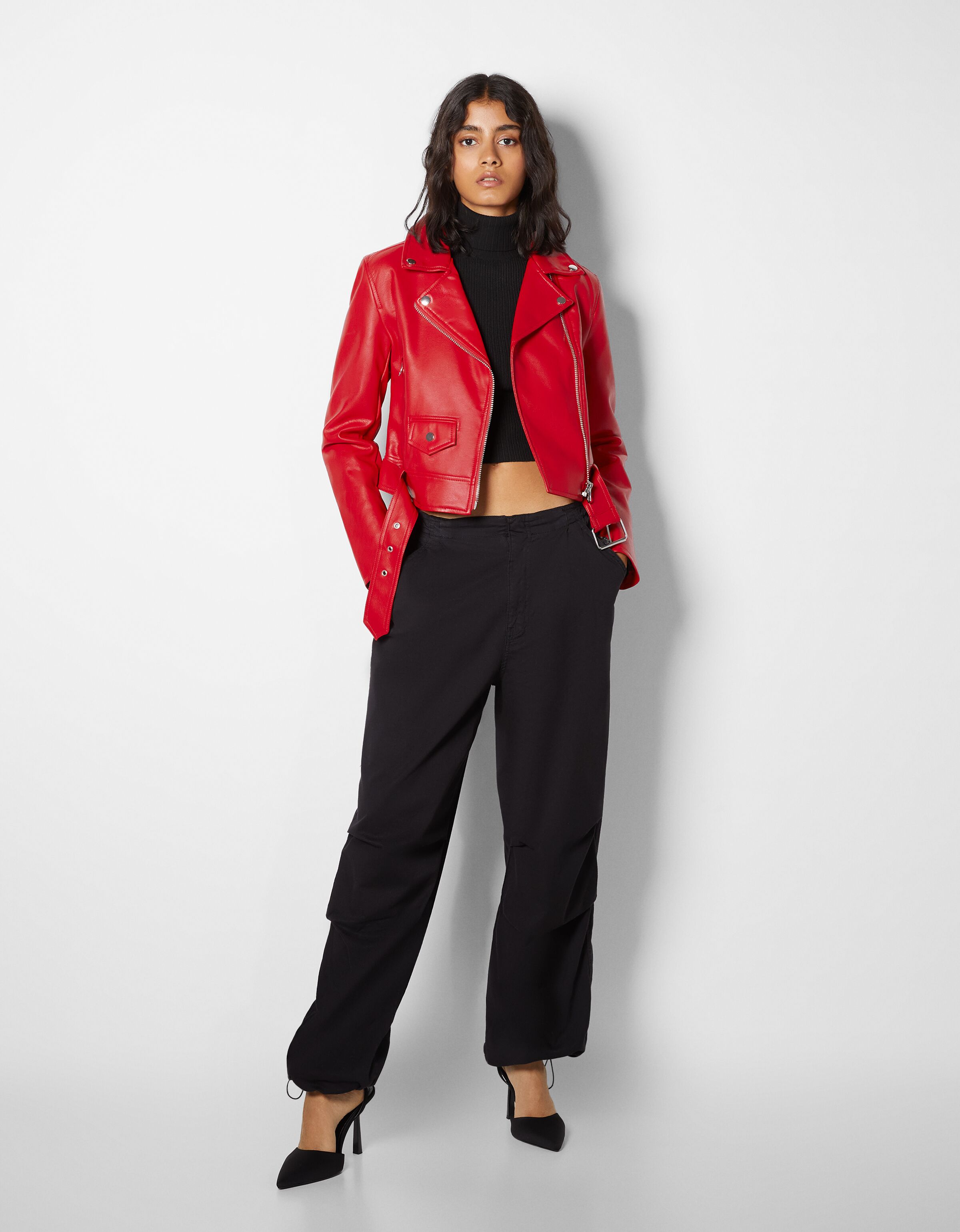 bershka red leather jacket