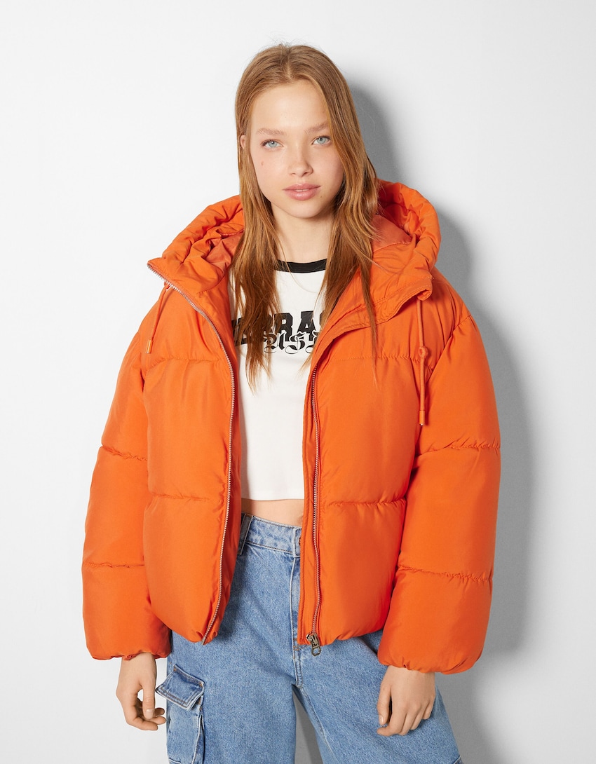 Oversize hooded puffer jacket - Woman | Bershka