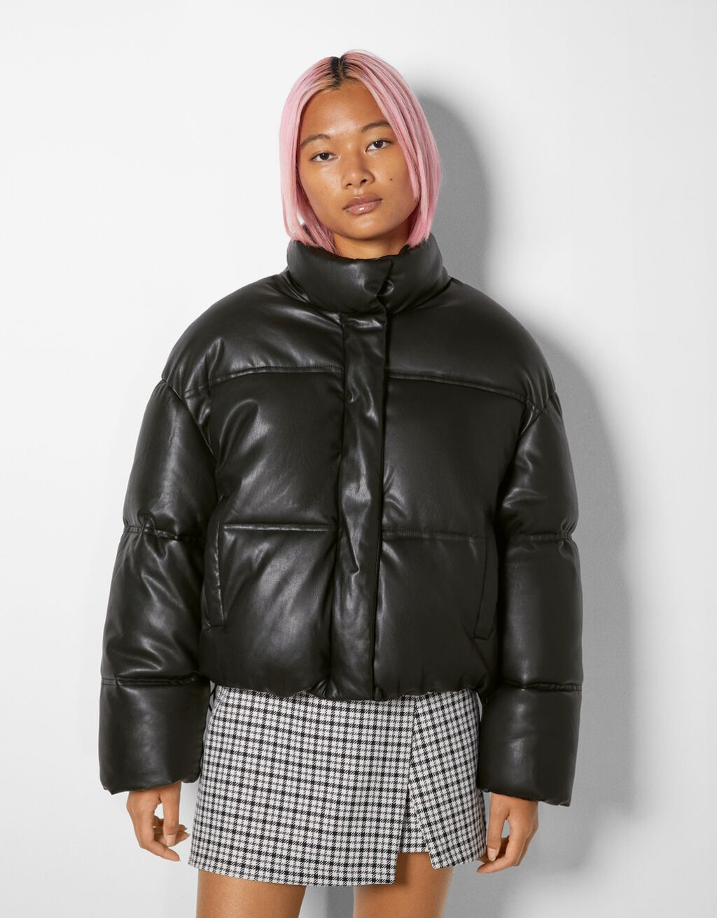 Faux leather oversize puffer jacket