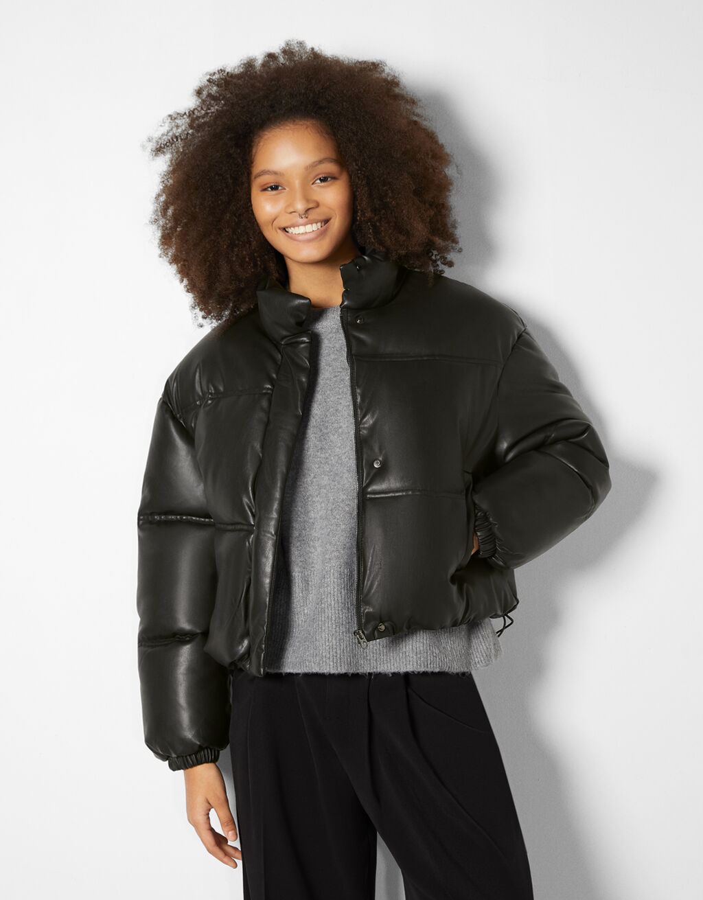 Faux leather oversize puffer jacket