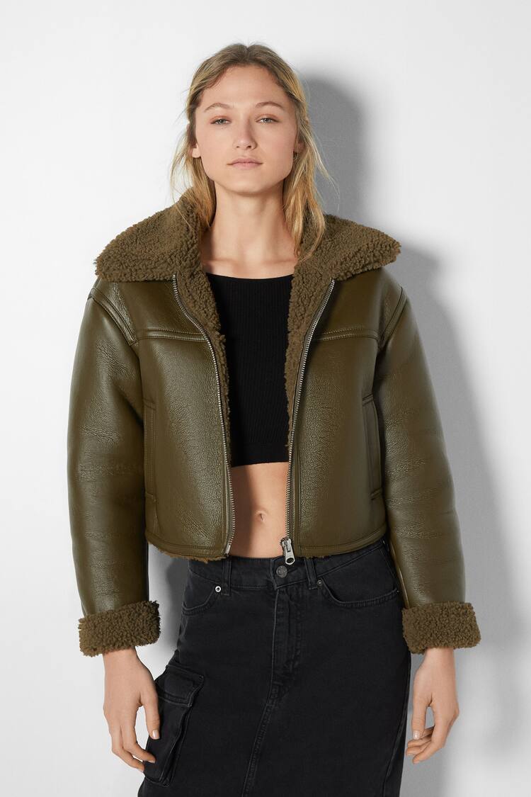 Faux leather double-faced short jacket