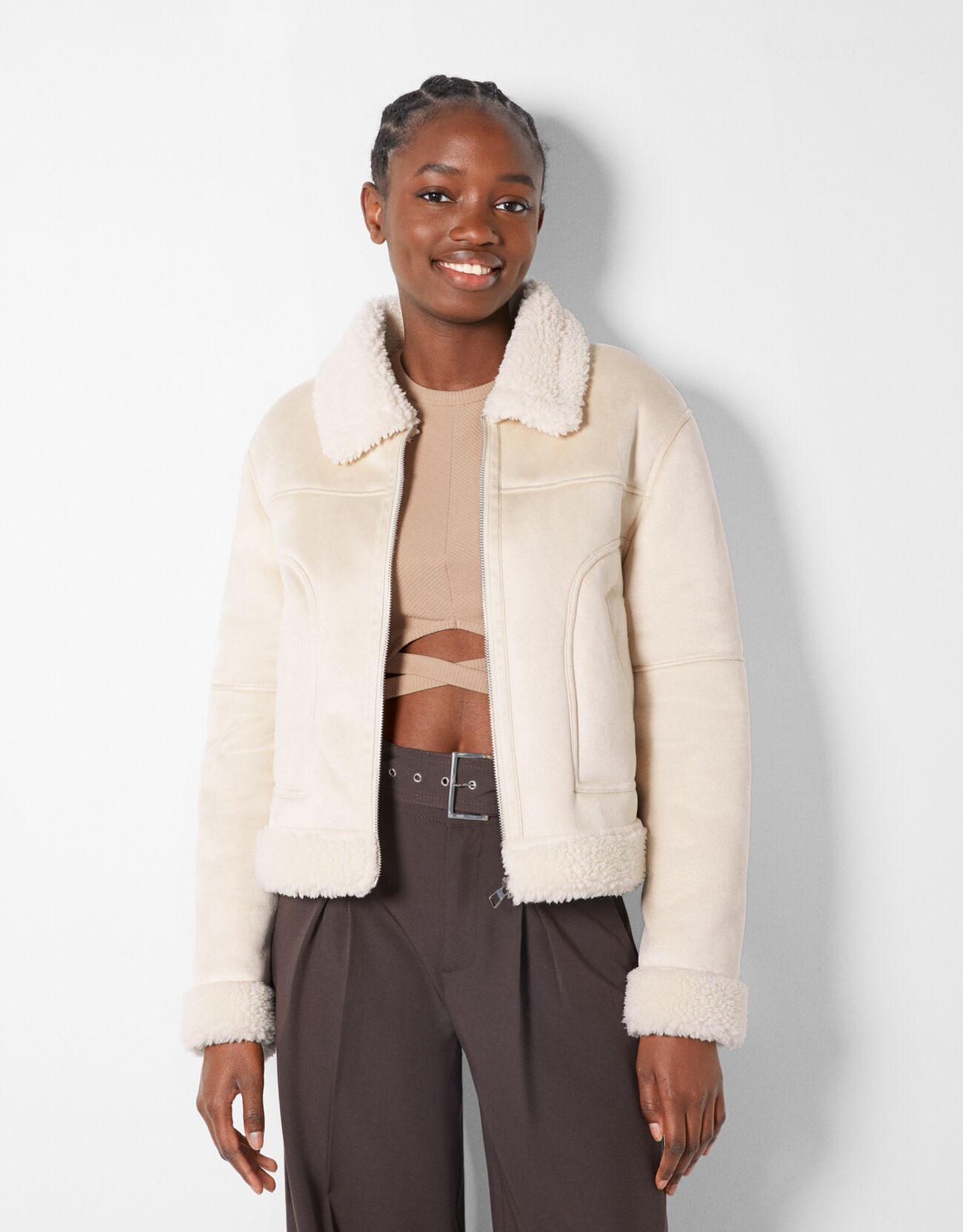 cropped faux suede jacket