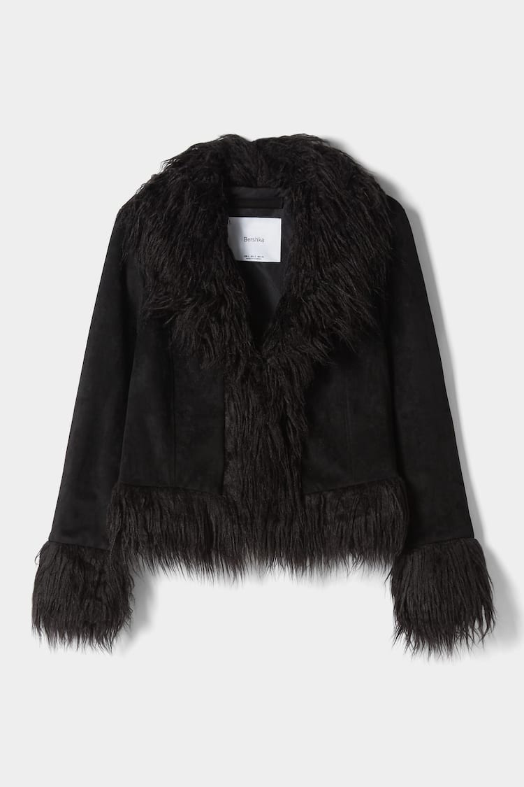 Faux suede jacket with faux fur