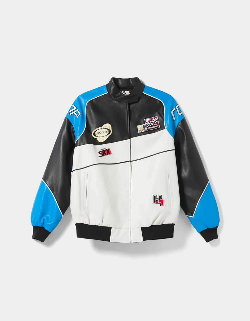 Faux leather racing bomber jacket