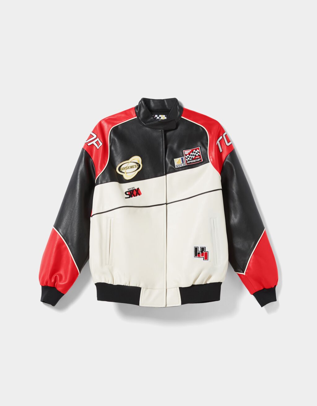 Faux leather racing bomber jacket