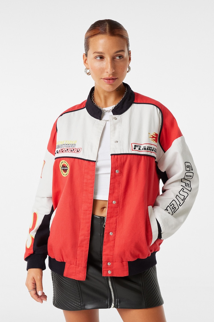 Racing print bomber jacket