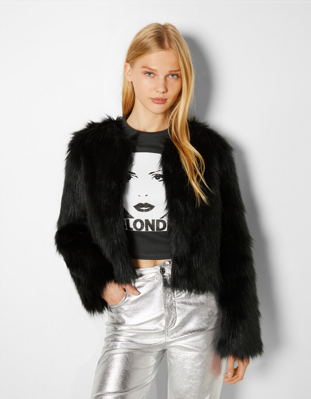 Jacket with long faux fur