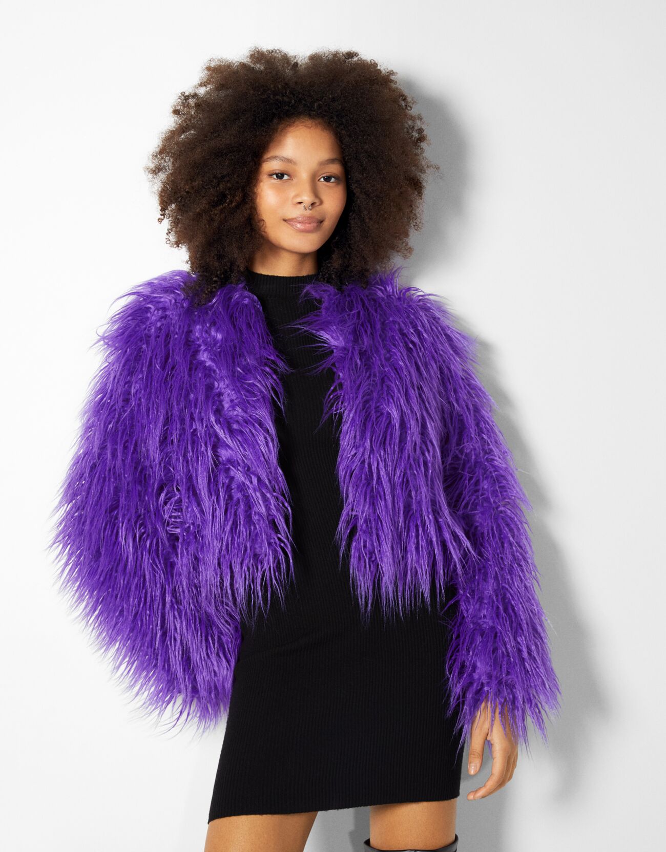 purple shaggy jacket