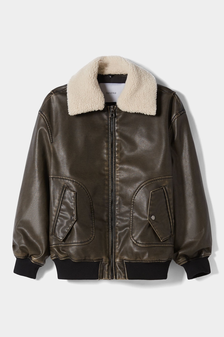 Ombré effect faux leather aviator jacket