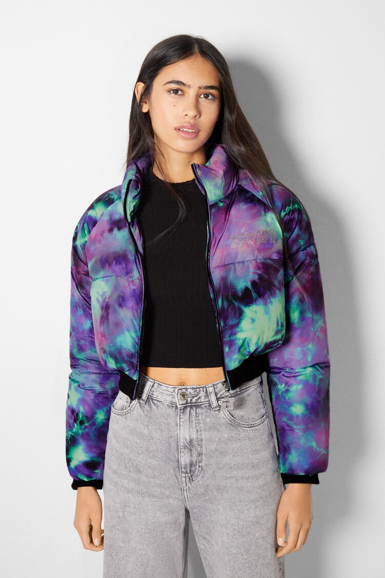 Cropped puffer jacket with print