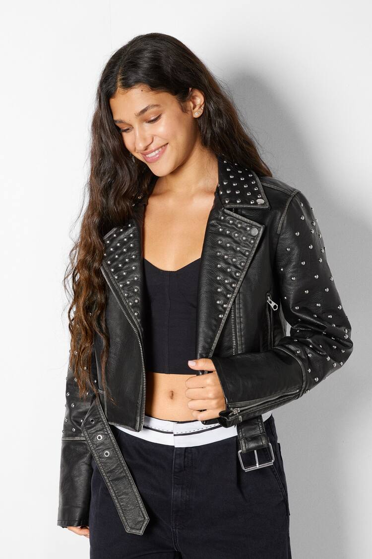 Studded faux leather biker jacket