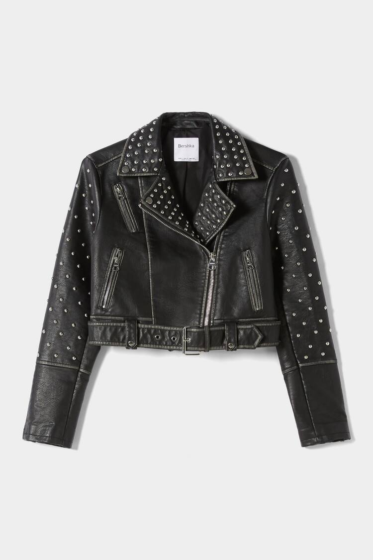 Studded faux leather biker jacket