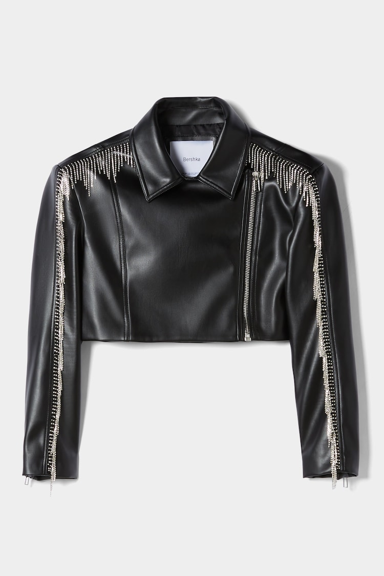 Faux leather jacket with rhinestones