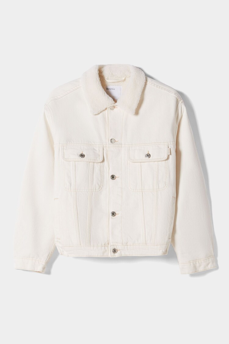 Džinsa ‘bomber’ stila jaka ar mākslīgo aitādu