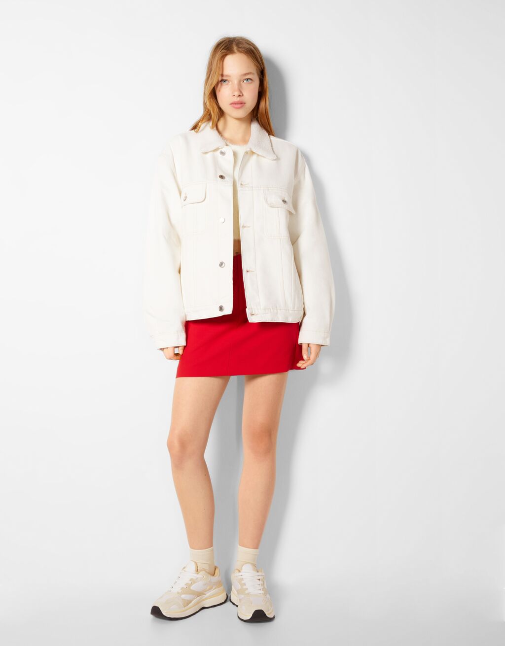 Cazadora bomber denim borreguillo Mujer Bershka