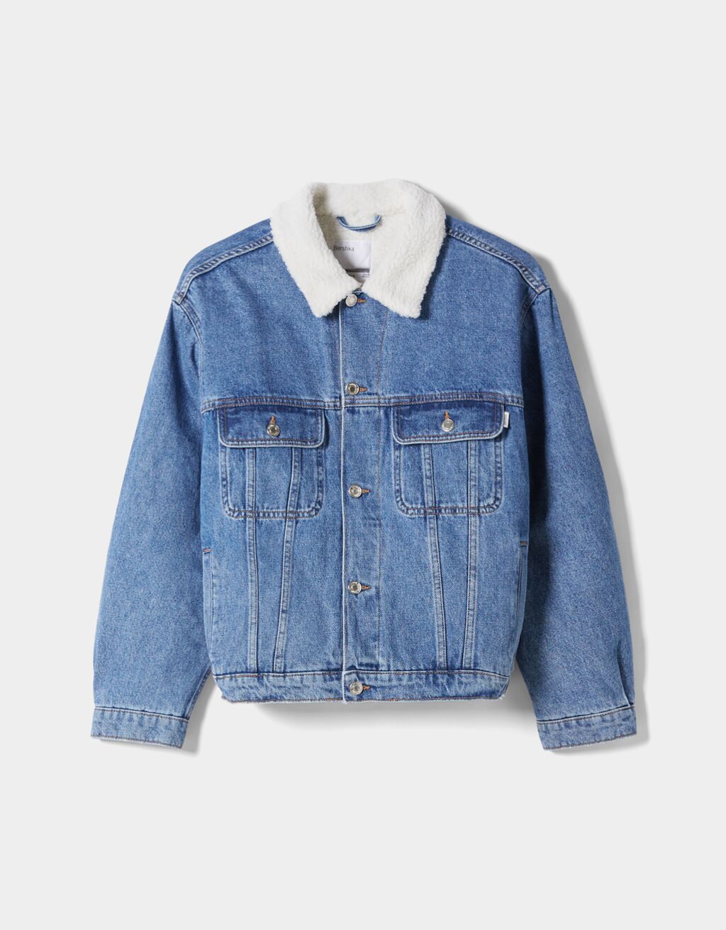 Denim bomber jacket with faux shearling Woman Bershka