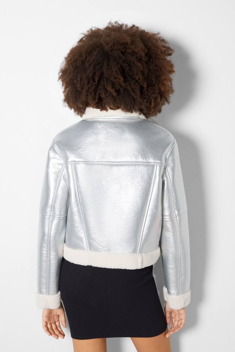 Metallic faux leather double-faced jacket