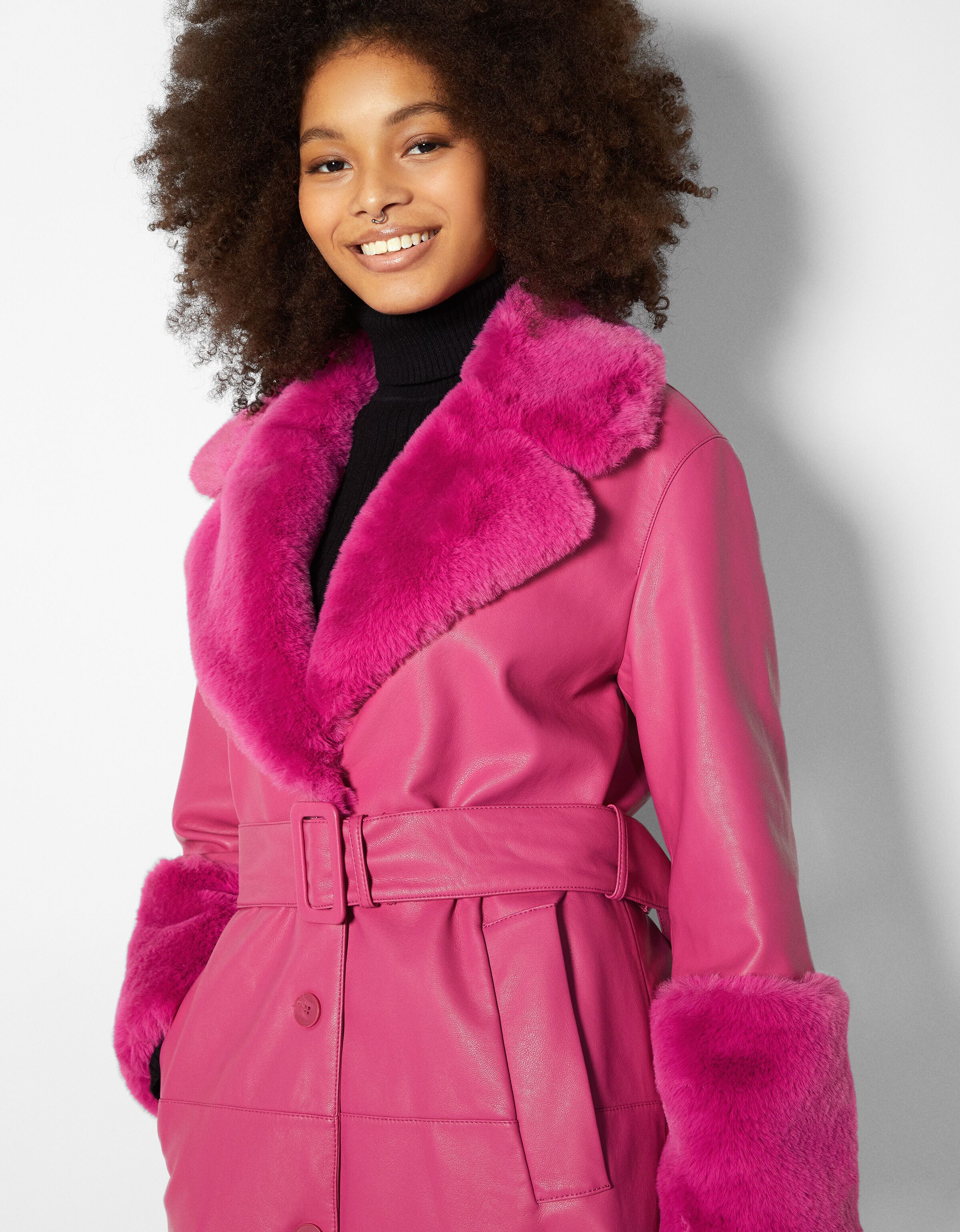 select pink fur coat