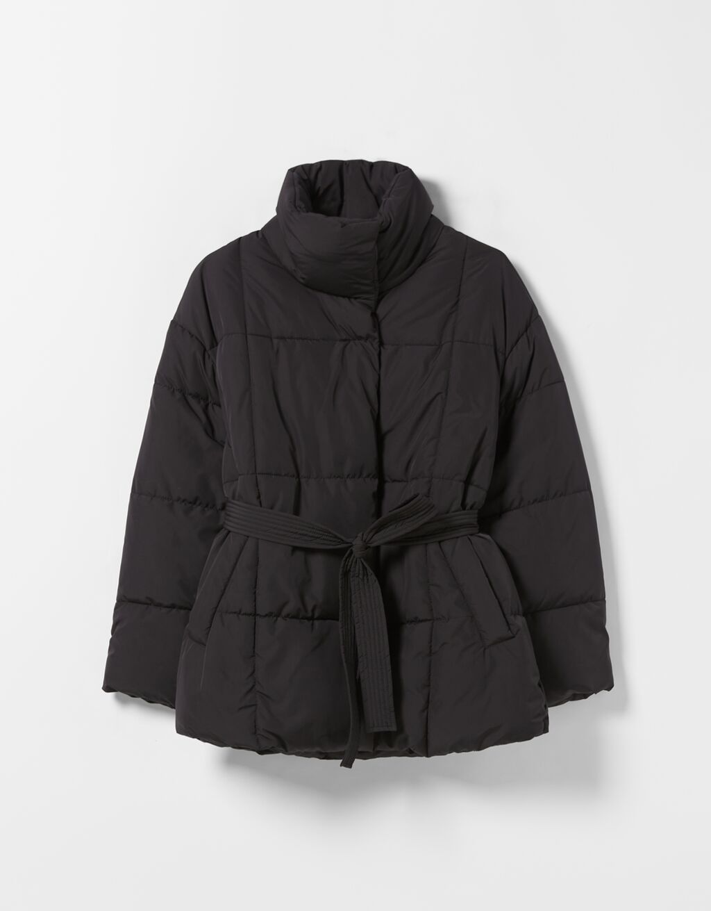 Quilted nylon coat with belt Woman Bershka