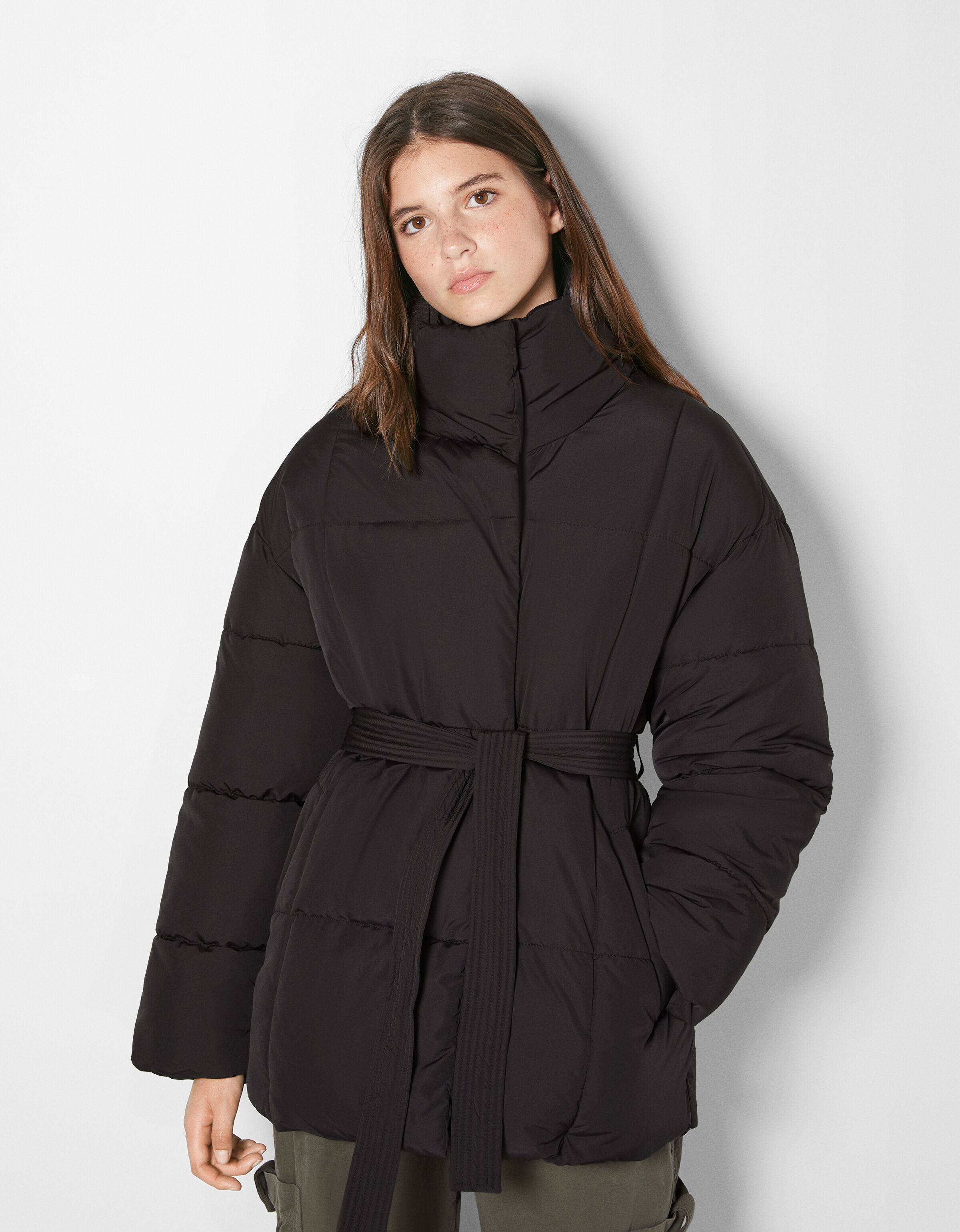 Quilted nylon coat with belt - Woman 