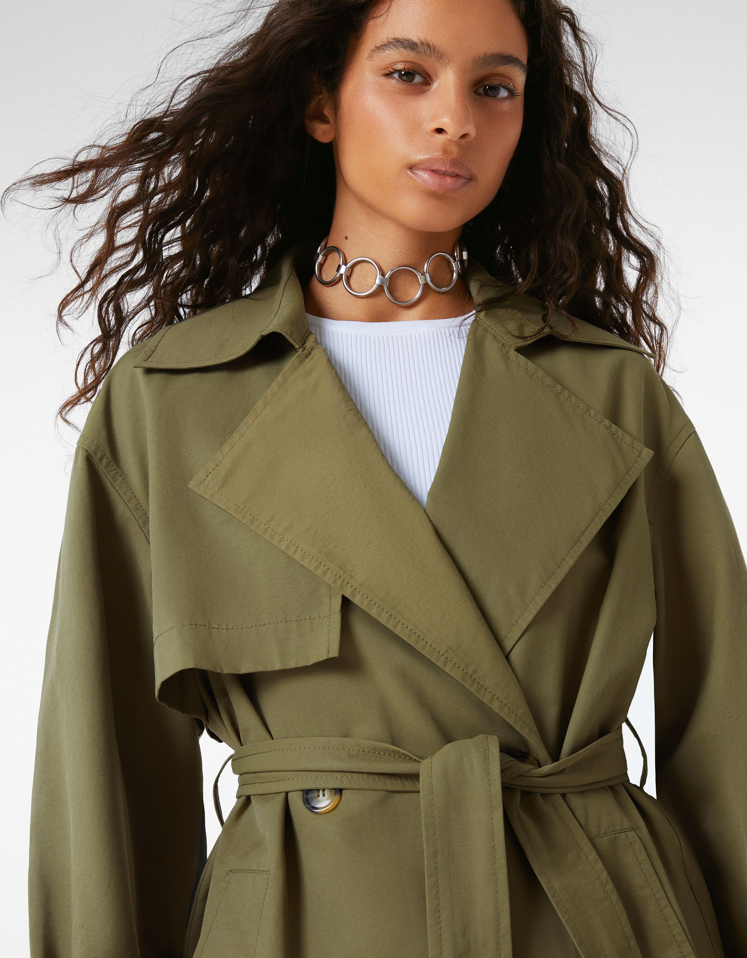 Green M Bershka Trench coat discount 70% WOMEN FASHION Coats Basic 