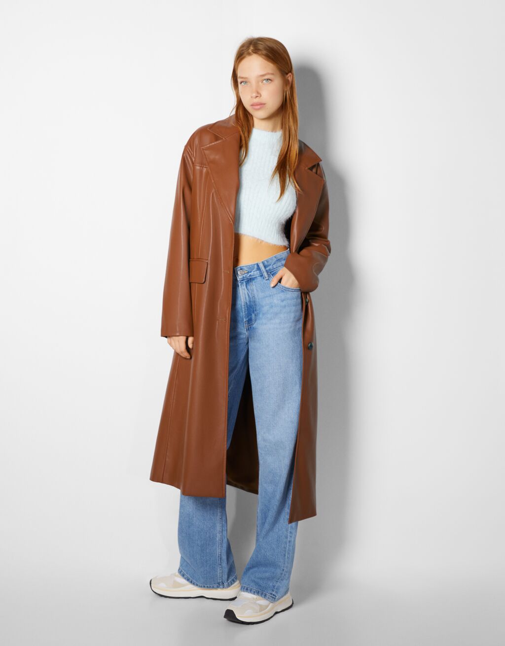 Faux leather long coat