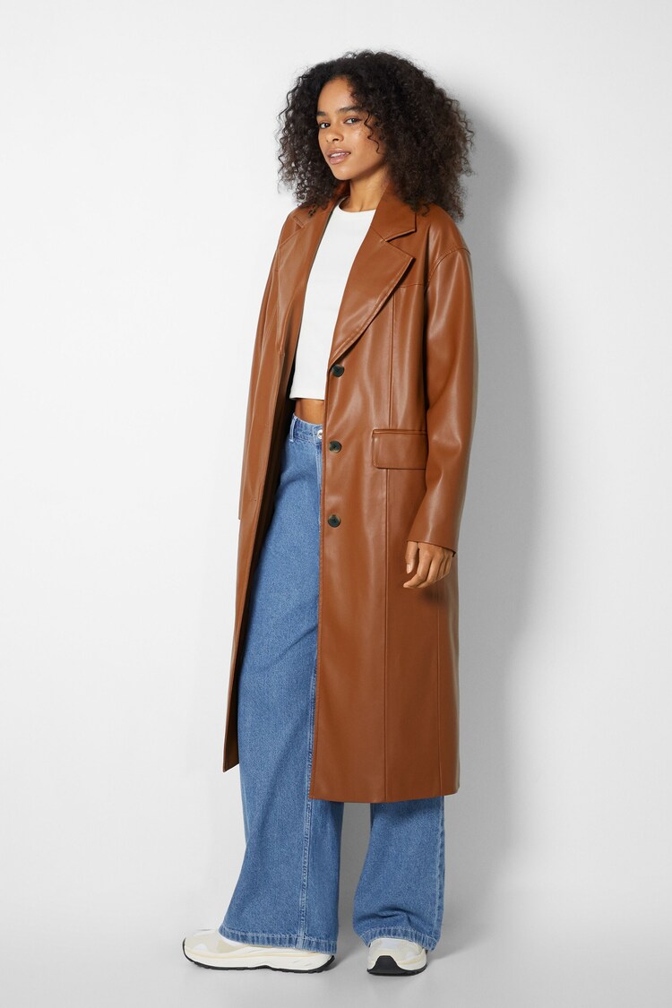 Faux leather long coat