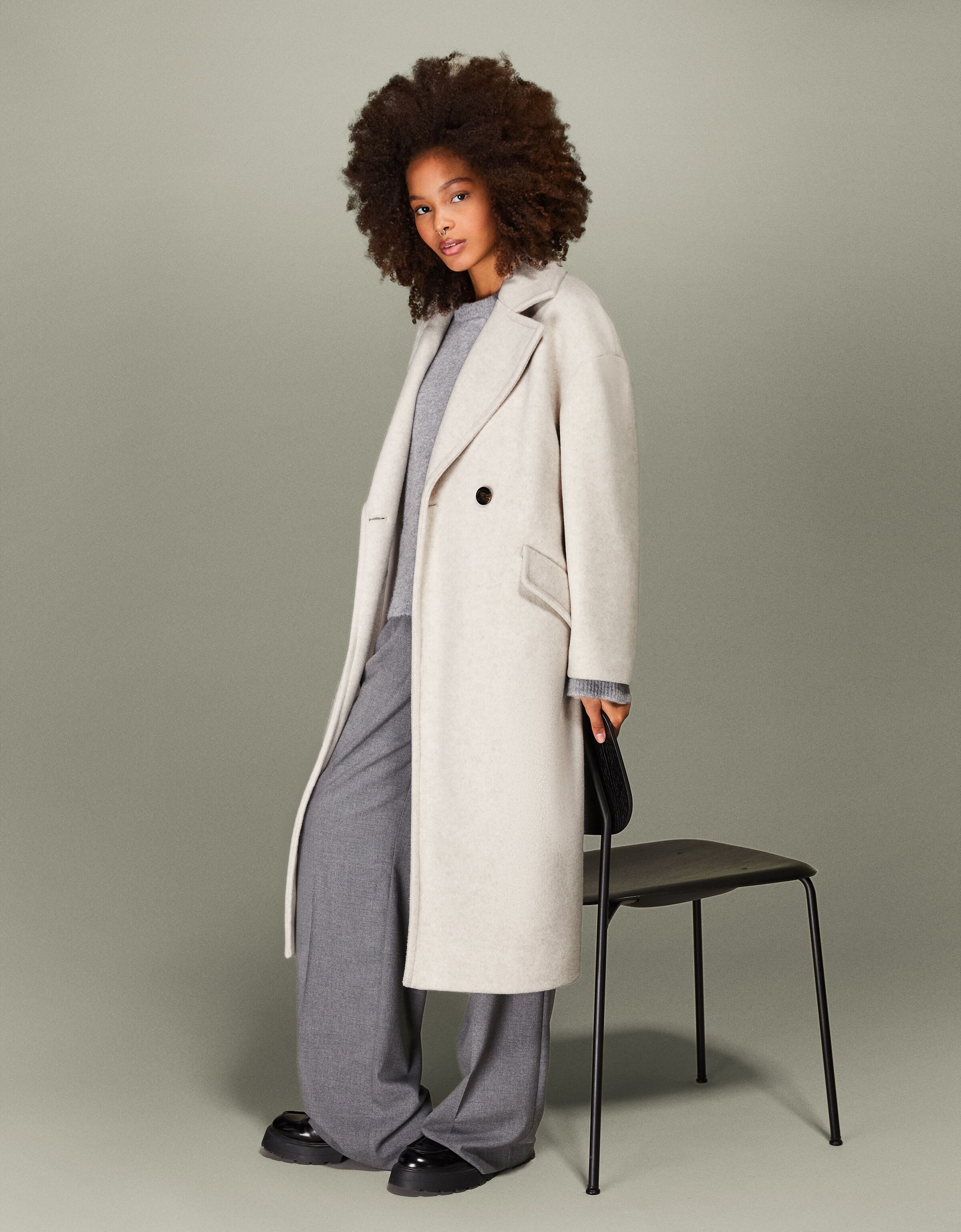 WOMEN FASHION Coats Combined Black/Gray XS discount 52% Bershka Long coat 