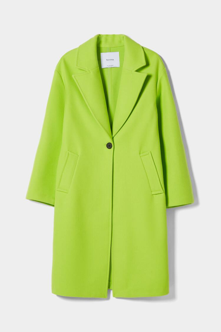 Drop-shoulder synthetic wool coat
