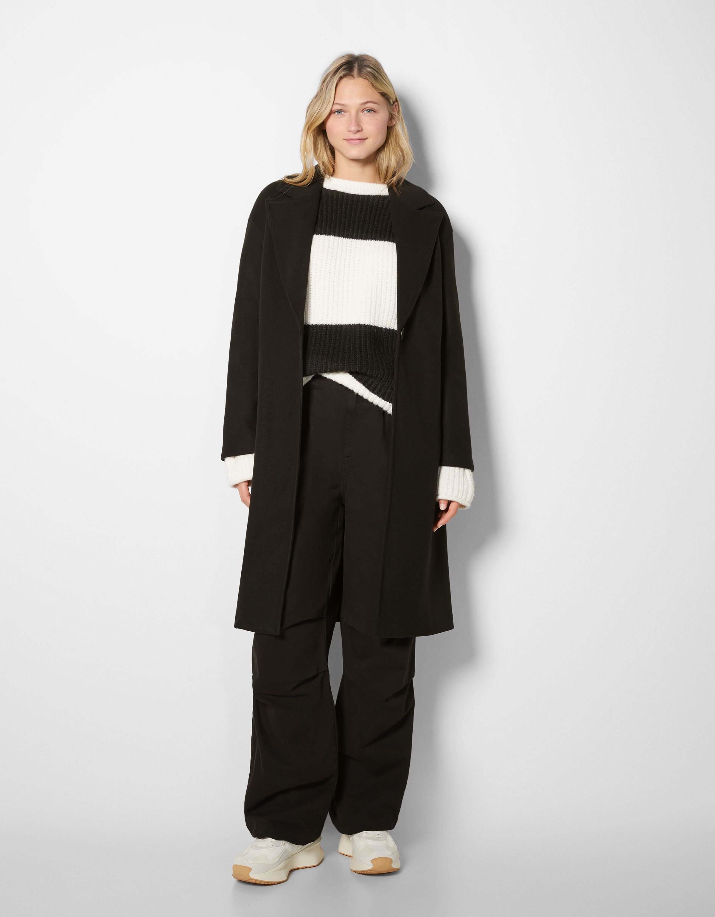 Drop-shoulder synthetic wool coat 