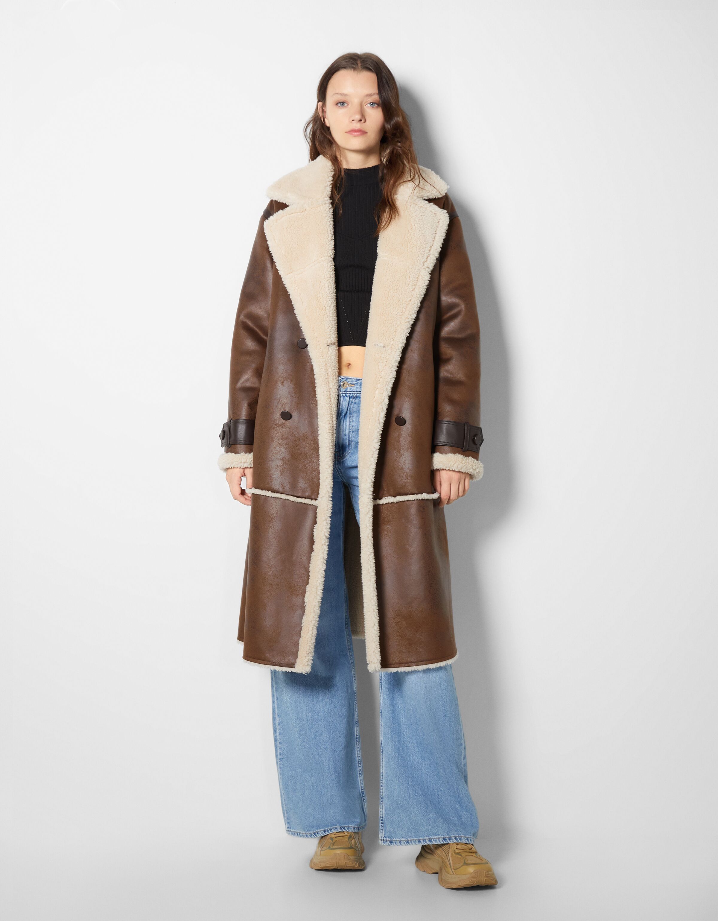 Beige XS WOMEN FASHION Coats Cloth discount 81% Bershka Long coat 