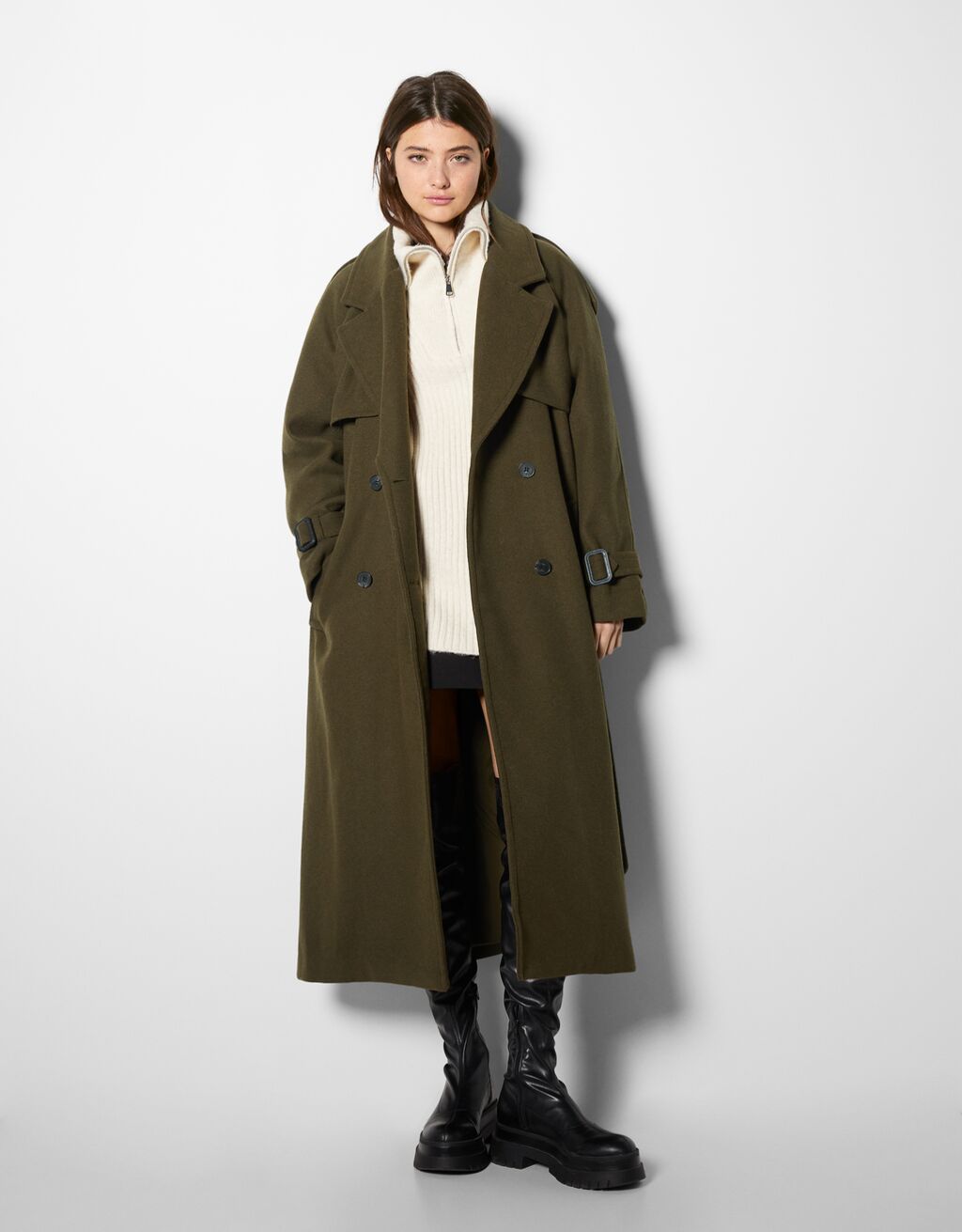 Manteau trench oversize avec laine - Manteaux - Femme