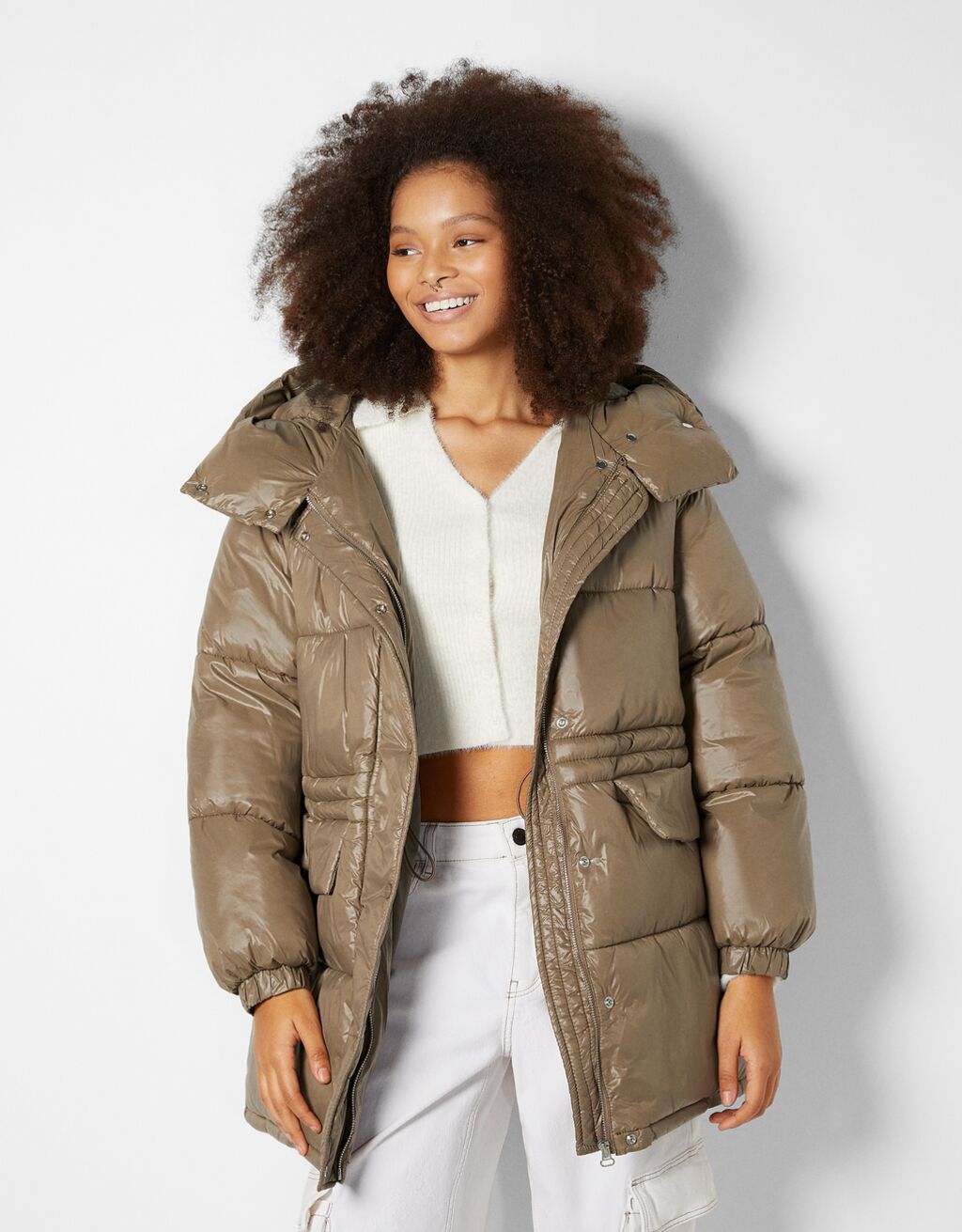 Short quilted coat with hood