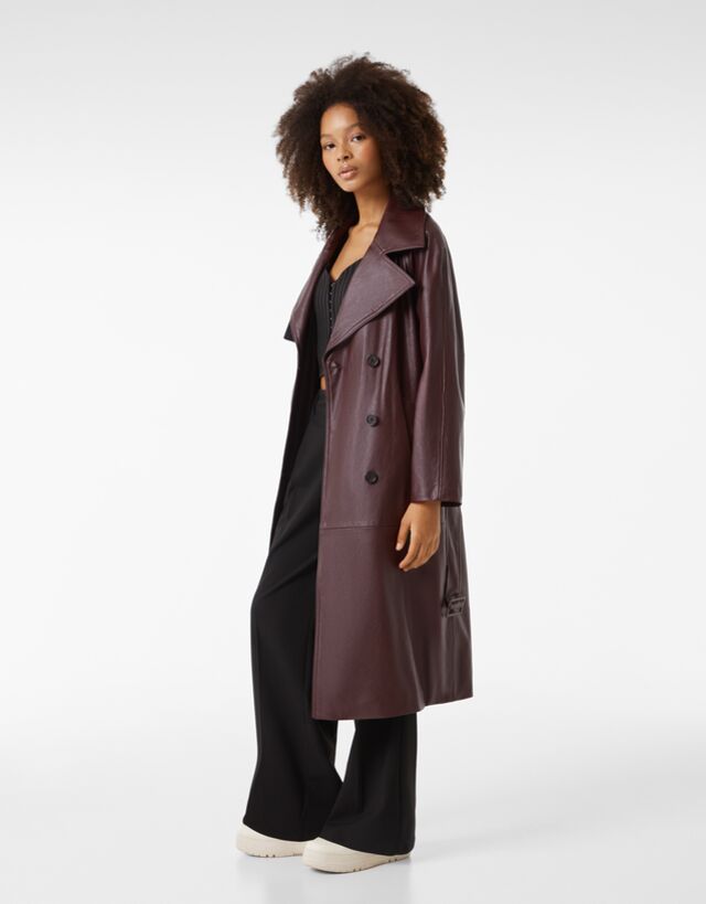 bershka leather trench