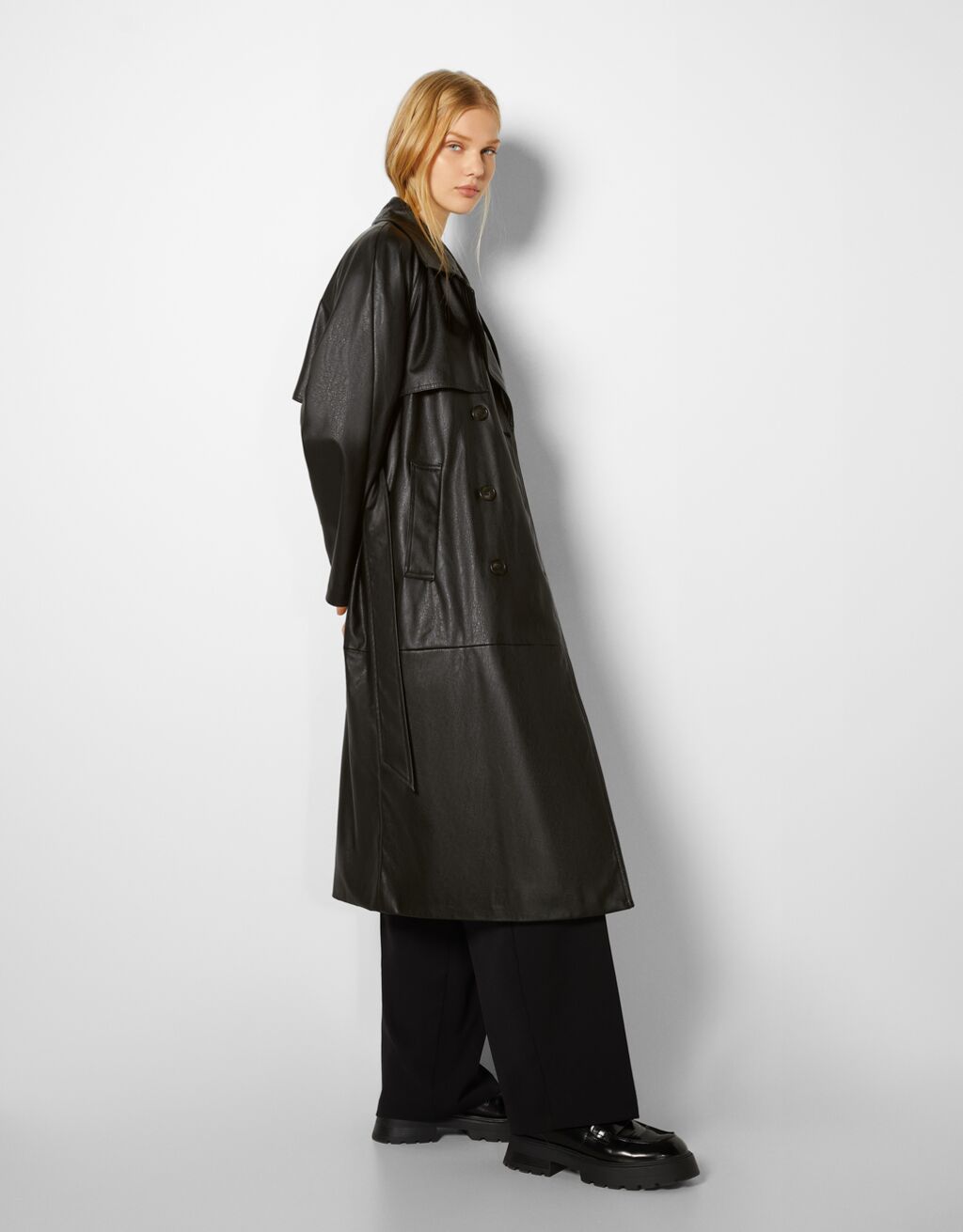 Faux leather trench coat