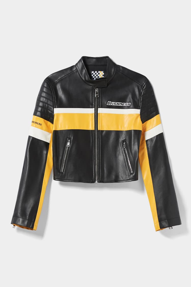 Faux leather racing biker jacket