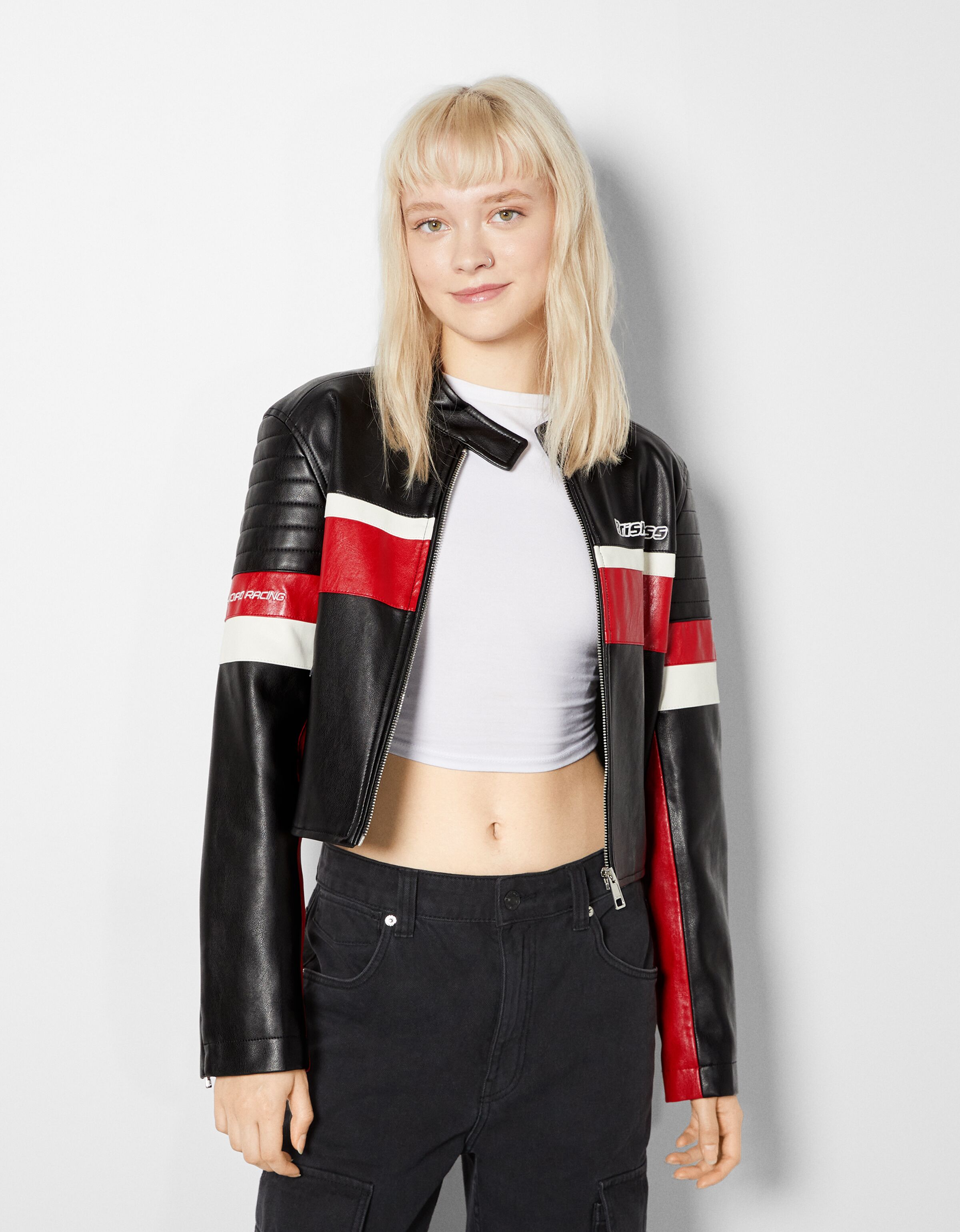 Faux leather racing biker jacket - BSK 