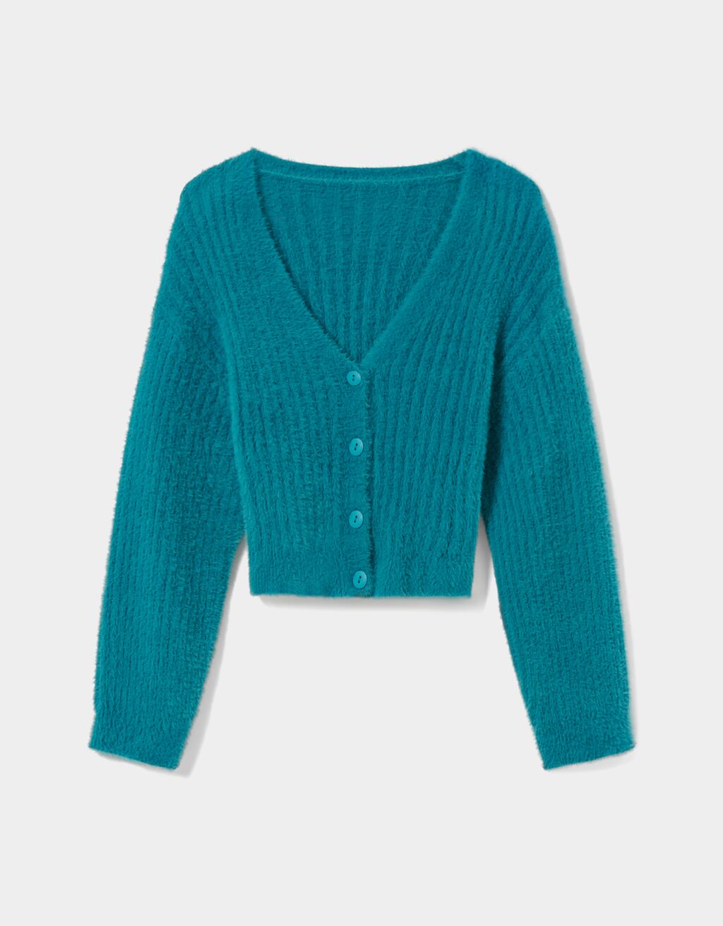 Fuzzy knit V-neck cardigan