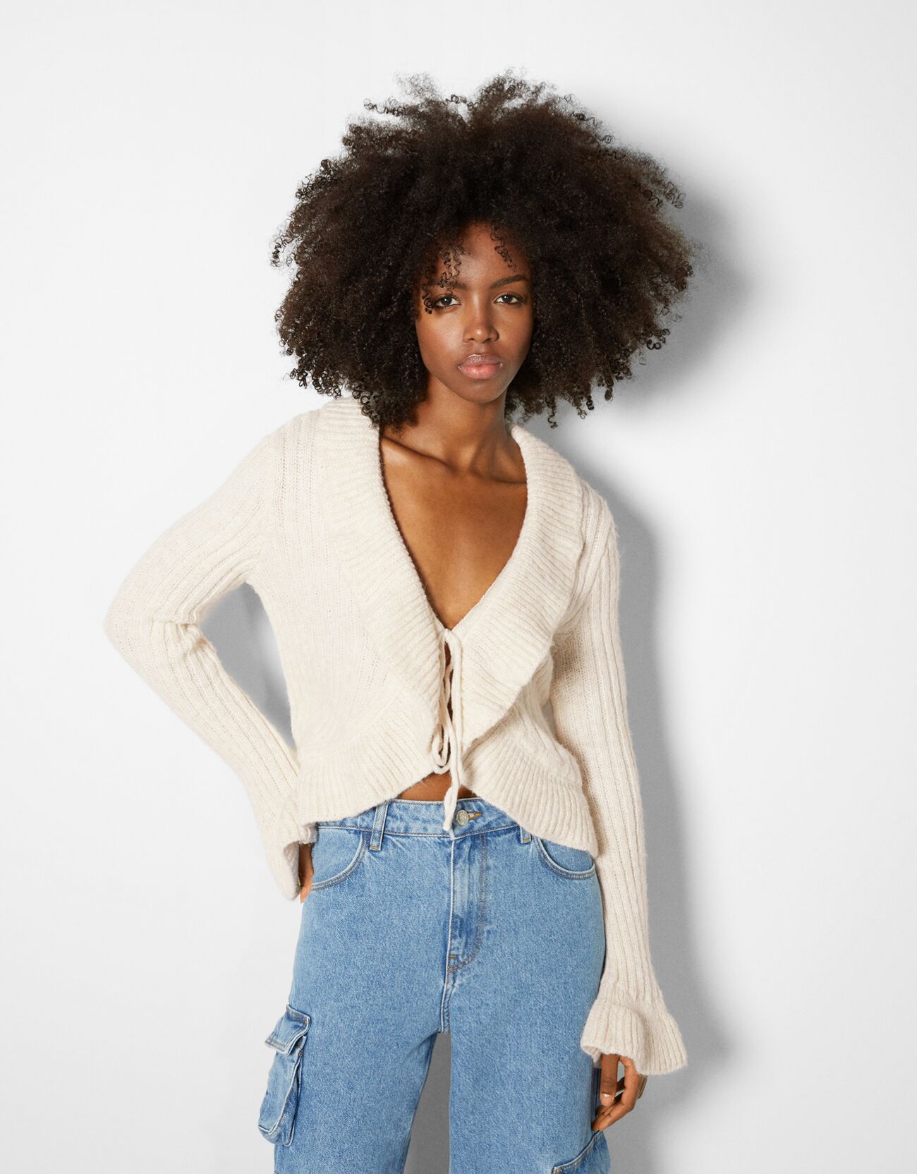 bershka ribbed cardigan with zip